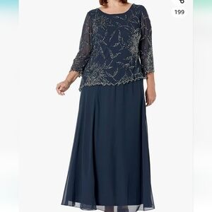 JK ARA Women's Blue 3/4 Sleeve Handmade Beaded Mock  Dress NWT Size 16P